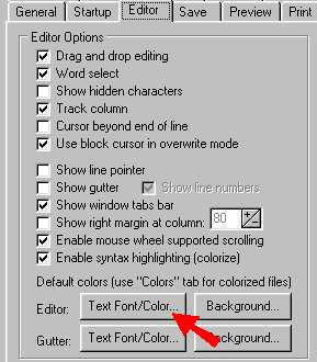 Screenshot of Editor tab on Preferences dialog